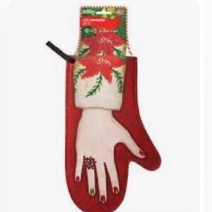 Ugly Sweater Poinsettia Red and Green Oven Mitt White Elephant Secret Santa NWT